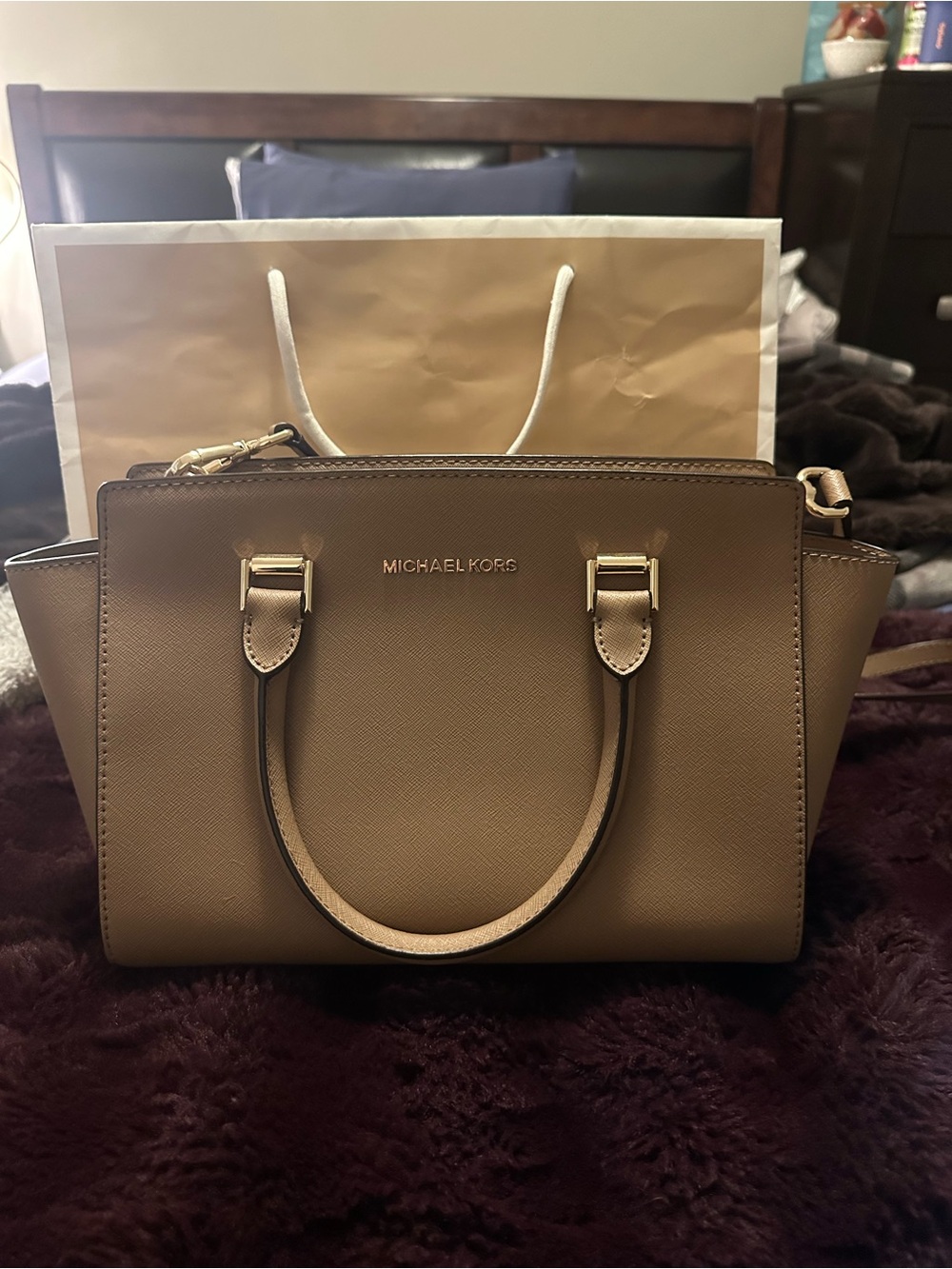 Michael Kors Brown Saffiano Leather Tote with Gold Hardware